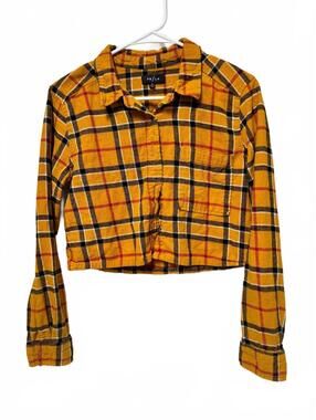 PS / LA Yellow Plaid Cropped Flannel Shirt Top Size M